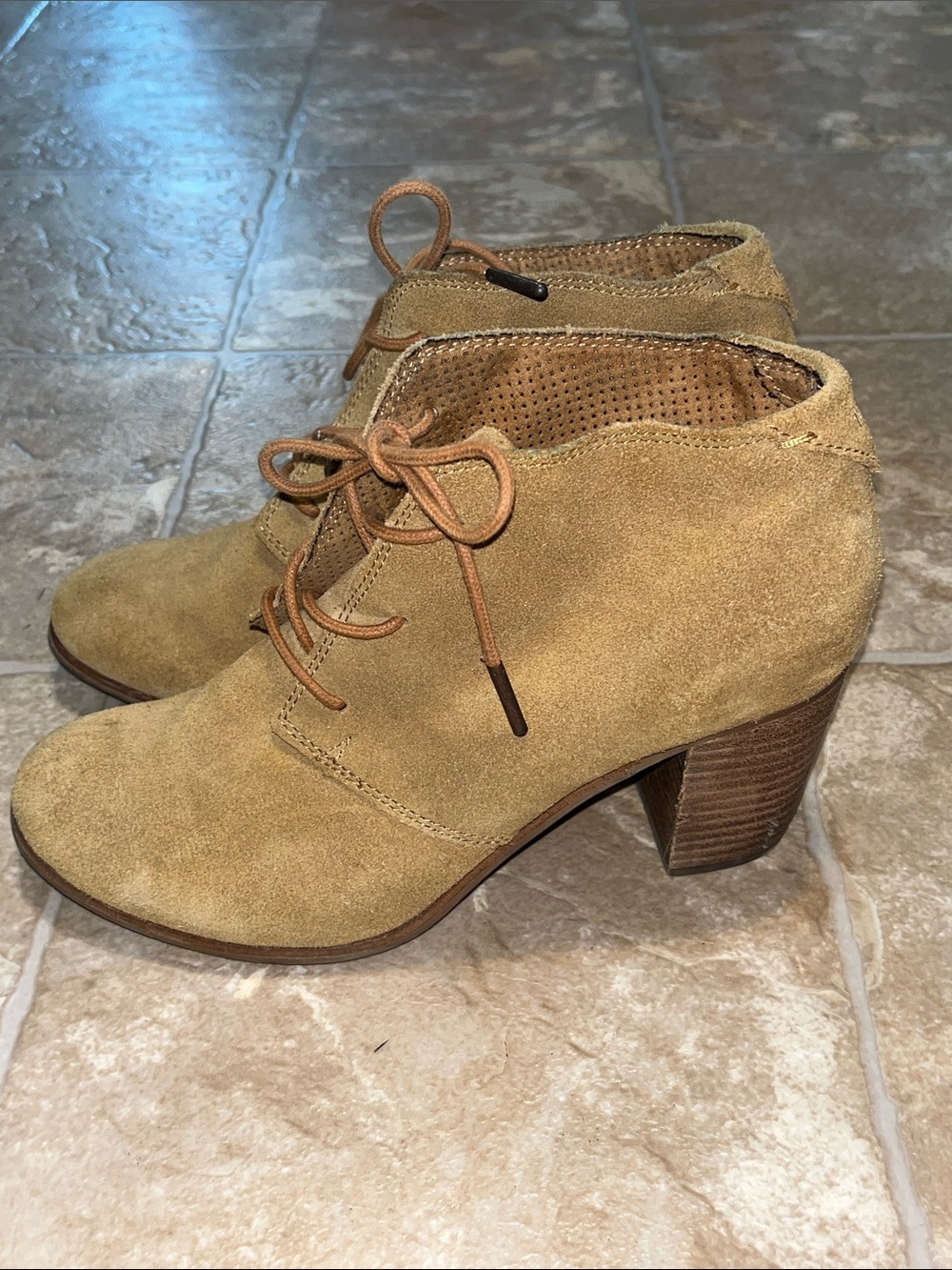 Toms Women's Suede Lace-Up Ankle Booties in Tan - Picture 1 of 12